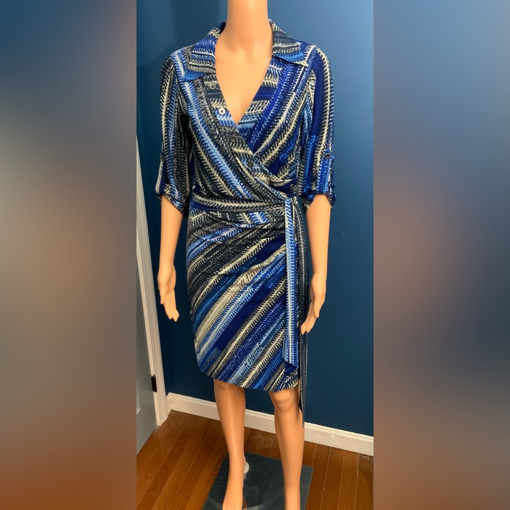 Calvin Klein Collection Blue and Black Midi Dress